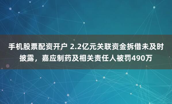 手机股票配资开户 2.2亿元关联资金拆借未及时披露，嘉应制药及相关责任人被罚490万